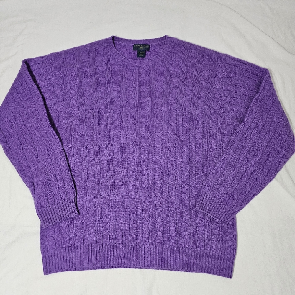 Joseph & Lyman 100% Cashmere Sweater Purple Cable Knit Crewneck Size L Luxury - Picture 4 of 7